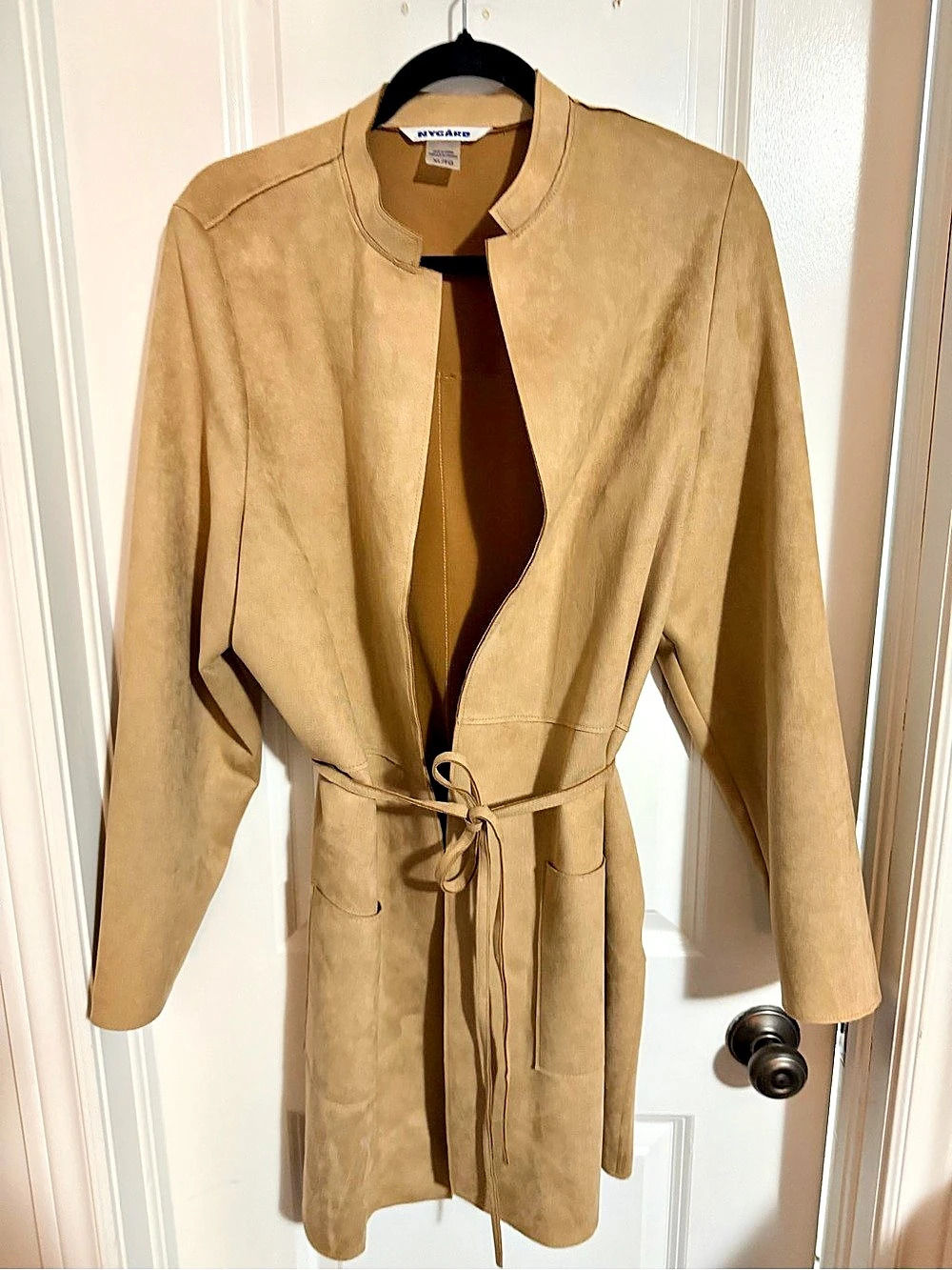 NYGÅRD Faux Suede Belted Open Front Trench Coat Brown XL